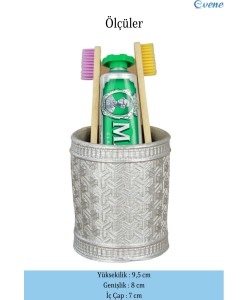 Diş Fırçalığı Tezgah Üstü Gümüş Renk Diş Fırçası Standı Y Desenli Model